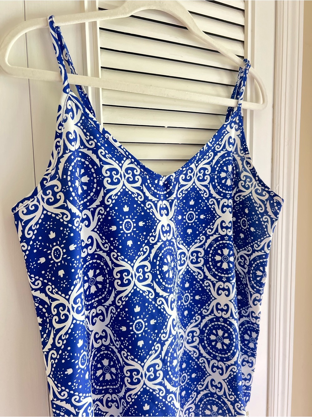 Coastal Blue and White Patterned Sleeveless Fourth of July Summer Tank